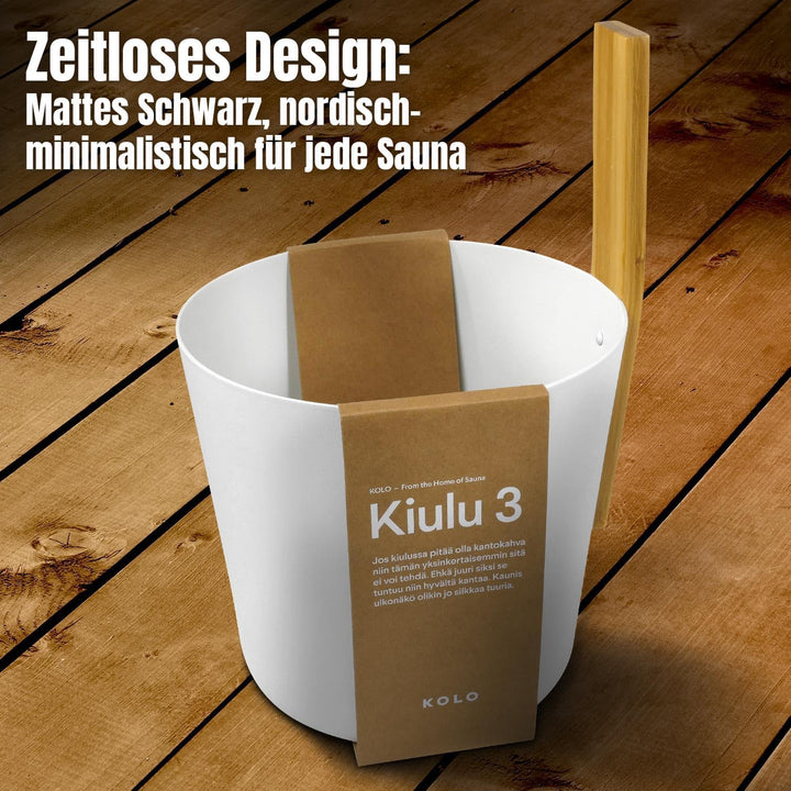 KOLO Sauna Kübel 3 & Kelle - Sauna Aufguss Set - Sauna Eimer 5l aus Aluminium Weiss - 300ml Aufgussk