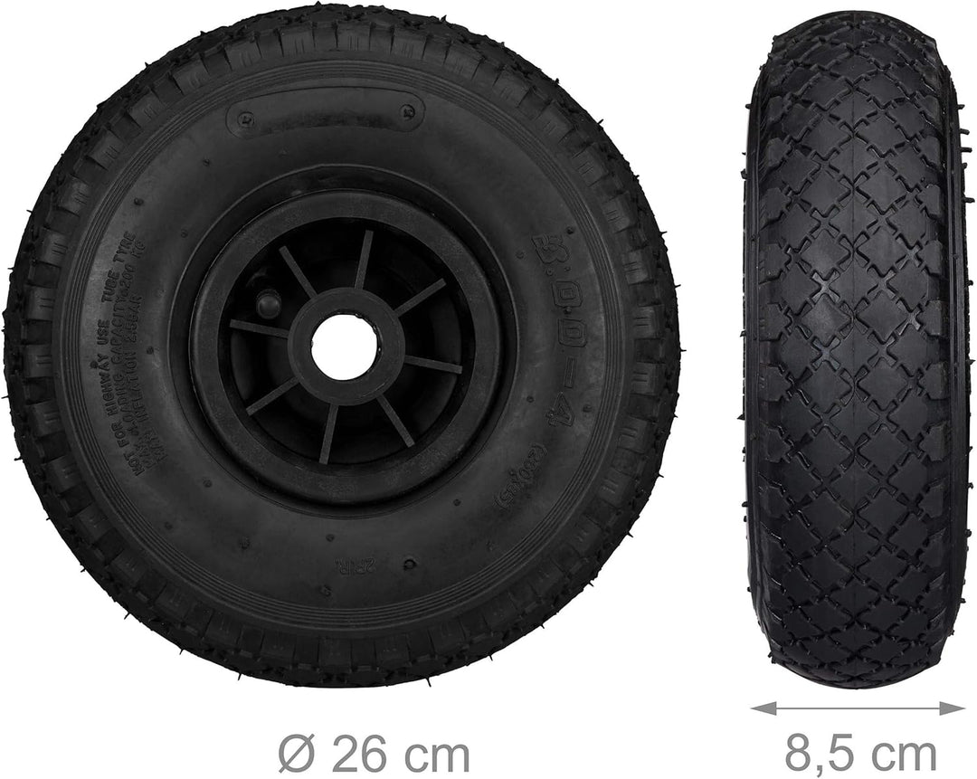 8 x Sackkarrenrad, 3.00-4, luftbereift, Ersatzrad mit Kunststofffelge, 260x85mm, Ø Achse 25mm, Kompl
