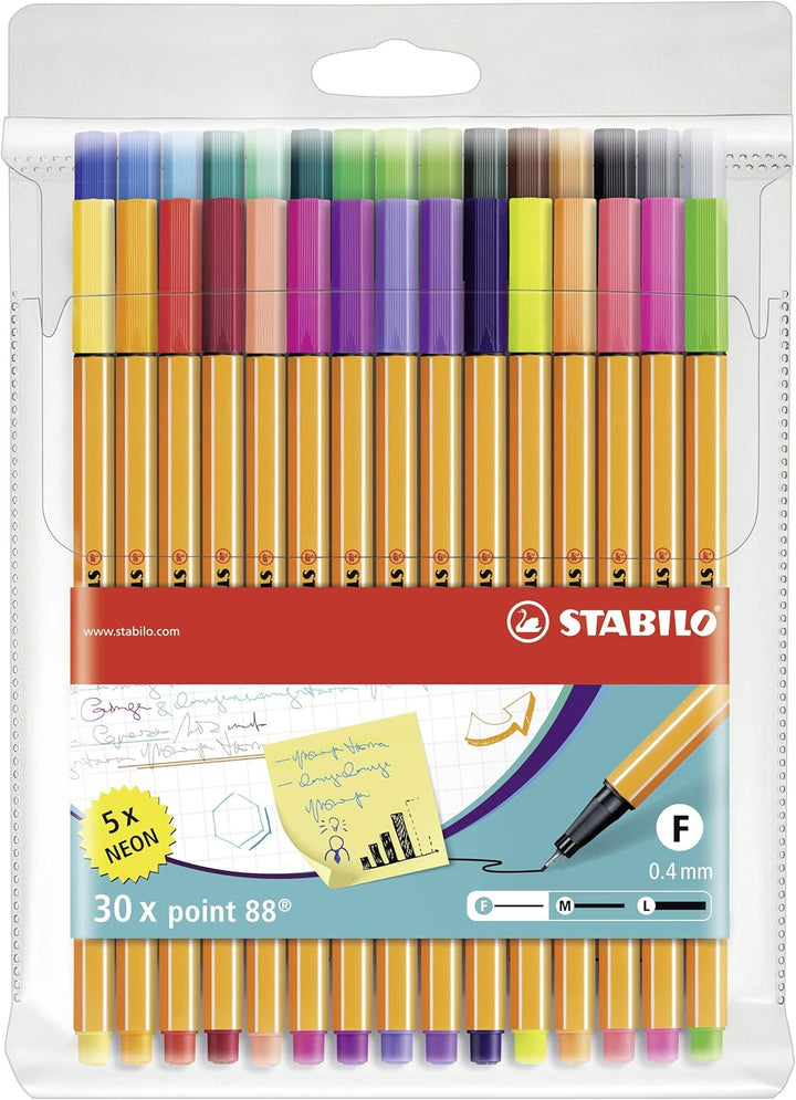 Fineliner - STABILO point 88 - 30er Pack - mit 30 verschiedenen Farben inkl. 5 Neonfarben 30 verschi
