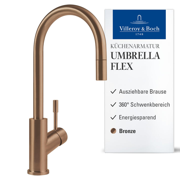 Villeroy &amp; Boch Umbrella Flex | Hochdruck | Einhand-Küchenarmatur mit herausziehbarer Handbrause | B