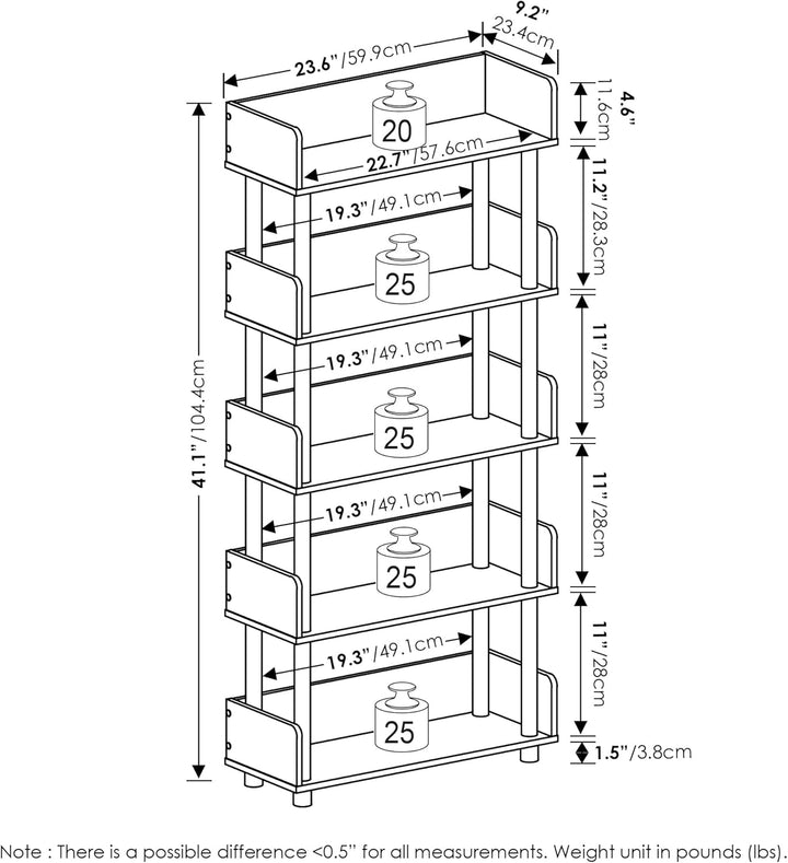 Furinno Turn-N-Tube 5-stufiges freistehendes Mehrzweck-Präsentationsregal, Bücherregal, Walnuss Waln