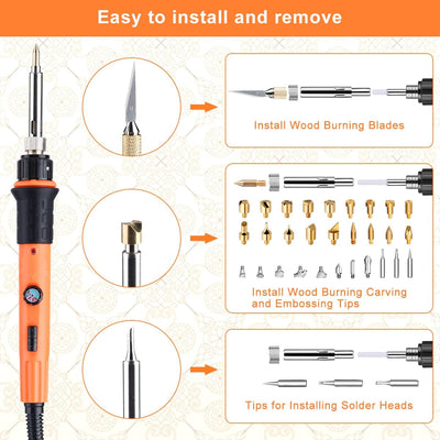 Brandmalerei Lötkolben Set, Brandmalkolben Set Temperatur Einstellbar 220~480 ℃ für Holz Leder Brenn