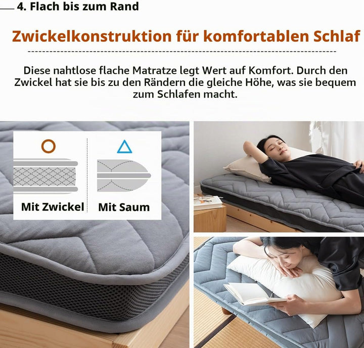 EMOOR Japanische Wollmischung Gepolsterte Futonmatratze GOMA 160 x 202 cm Grau (Fest), Urethan Zwick