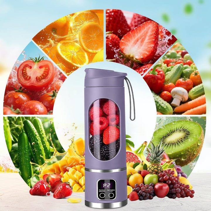 Tragbarer Mixer Smoothie Maker, 450ml USB Mini Mixer to Go mit Digitalanzeige, 12-Klingen Portable B