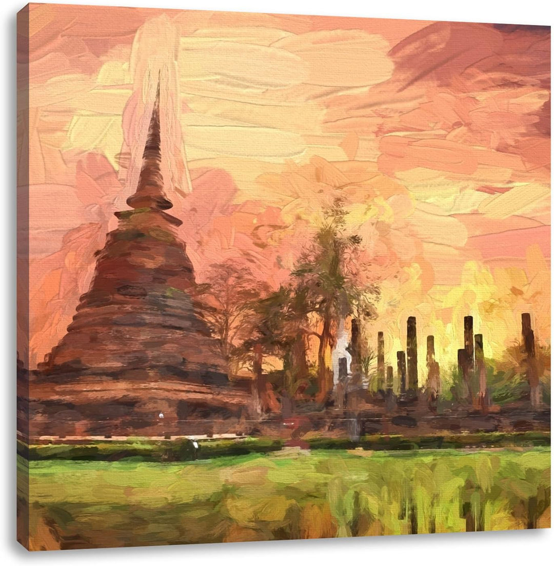 Pixxprint atemberaubender Buddha Tempel als Leinwandbild | Grösse: 70x70 cm | Wandbild | Kunstdruck