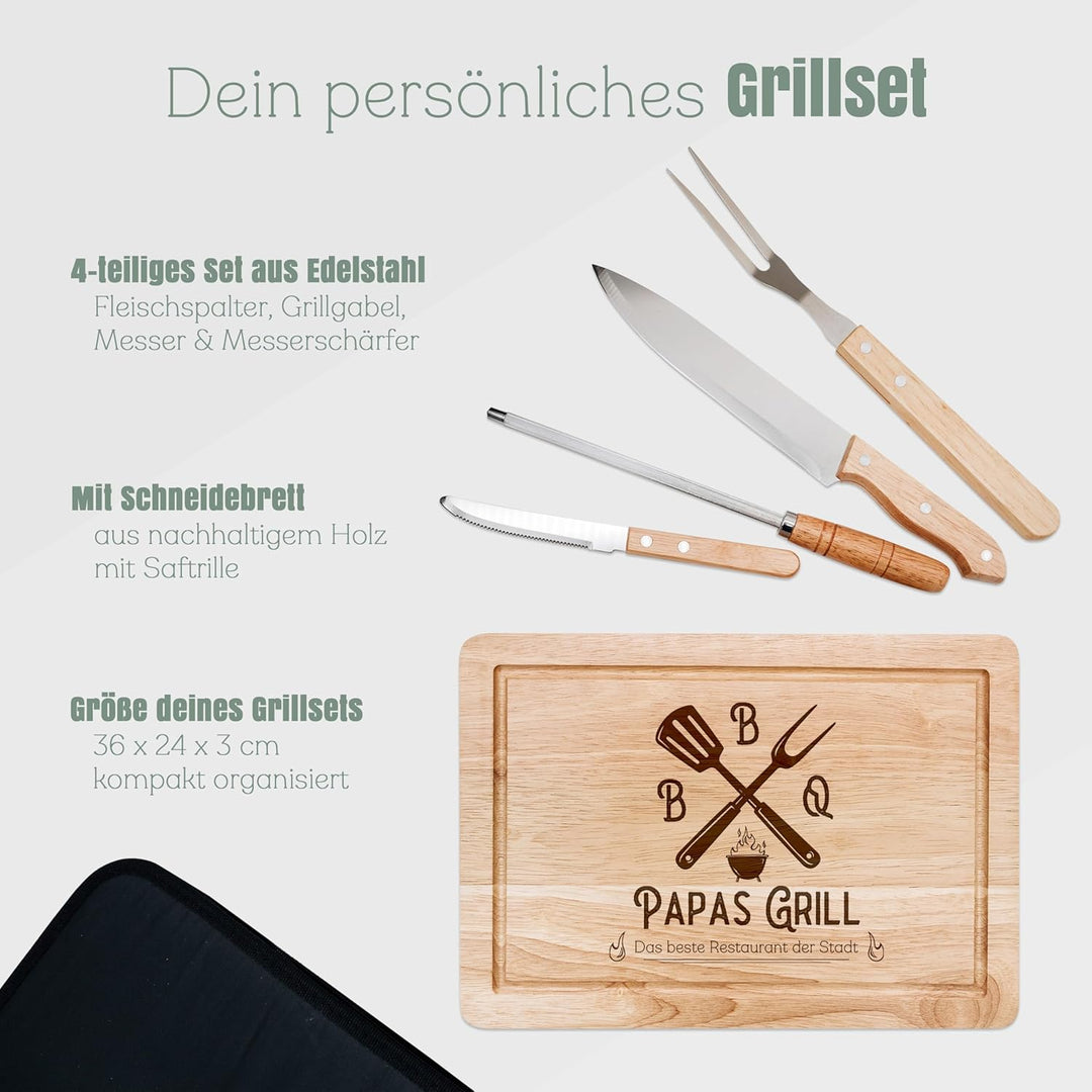 Grillset mit Messer im Messerset, Grillen Geschenk, Grill Accessories, Grillbrett, Geschenke für Män