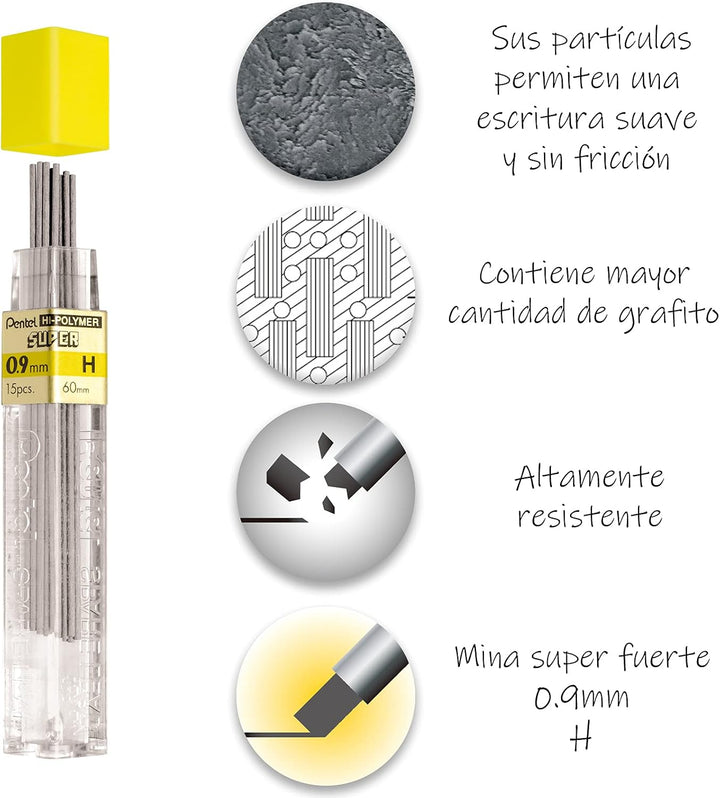 Pentel 509-H 12 Minen 0,9 mm H für Druckbleistifte, 12 Stück 12 Stück (1er Pack) H, 12 Stück (1er Pa