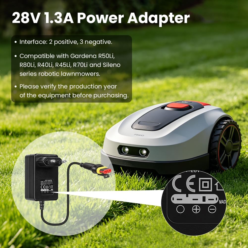 28V 1.3A Adapter Rasenmäher Netzteil, Ladegerät kompatibel für Gardena R50Li, R80Li, R40Li, R45Li, R