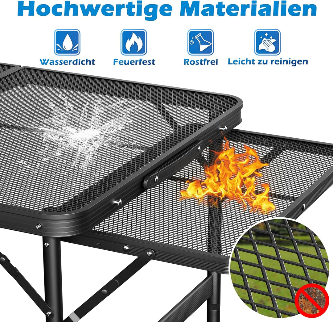 AufuN Tragbare Campingtische 120x60x55cm, 3 Höhenverstellbar Klappbarer Multifunktionstisch, Grillti