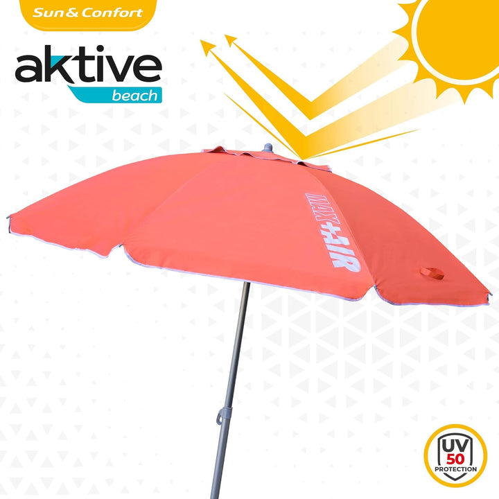 AKTIVE 62245 – Windfester Strandschirm mit UV50-Schutz Koralle | Masse Ø220 cm, höhenverstellbar | W