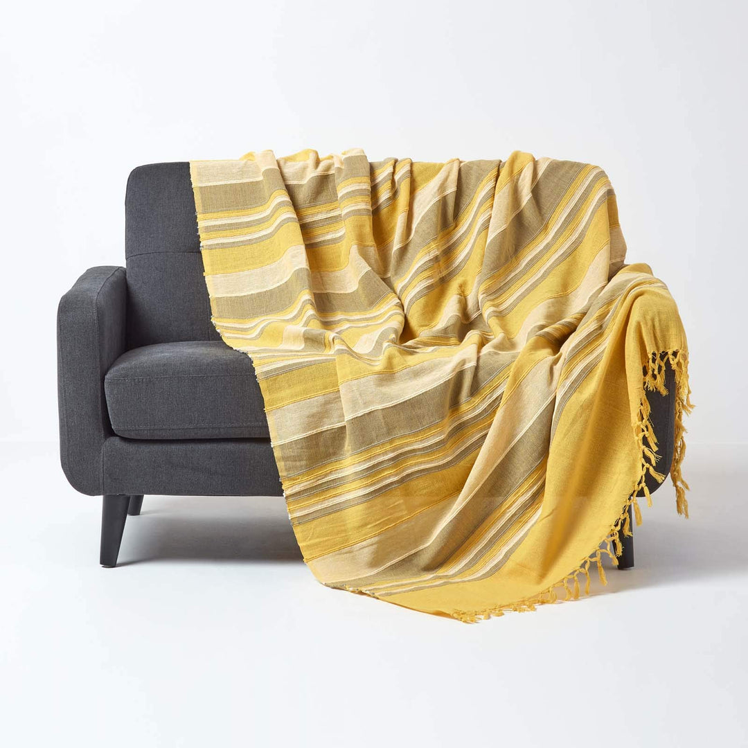 Homescapes extra grosse Tagesdecke Morocco, gelb, Sofa-Überwurf aus 100% Baumwolle, weiche Wohndecke