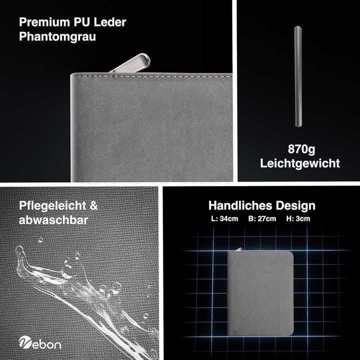 Vebon® Schreibmappe A4 gross Rom I Doppel Reissverschluss + Klemmbrett I Konferenzmappe + Laptoptasc
