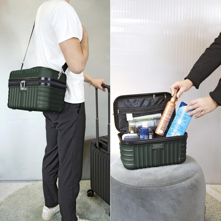 KINSTON Vanity Case Hartschale mit Schulterriemen – Kulturbeutel Reise Kosmetik – Hartschale mit Gri