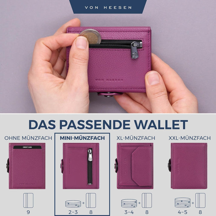VON HEESEN Slim Wallet mit Münzfach Pink Pink MINI MÜNZFACH (Kartenslot), Pink MINI MÜNZFACH (Karten