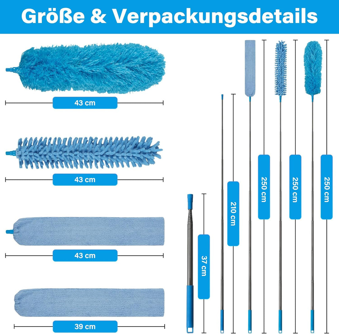 marysgift Staubwedel Teleskop Waschbar Mikrofaser Duster Lang Ausziehbar Bis 250cm,7 Stück Staubwede