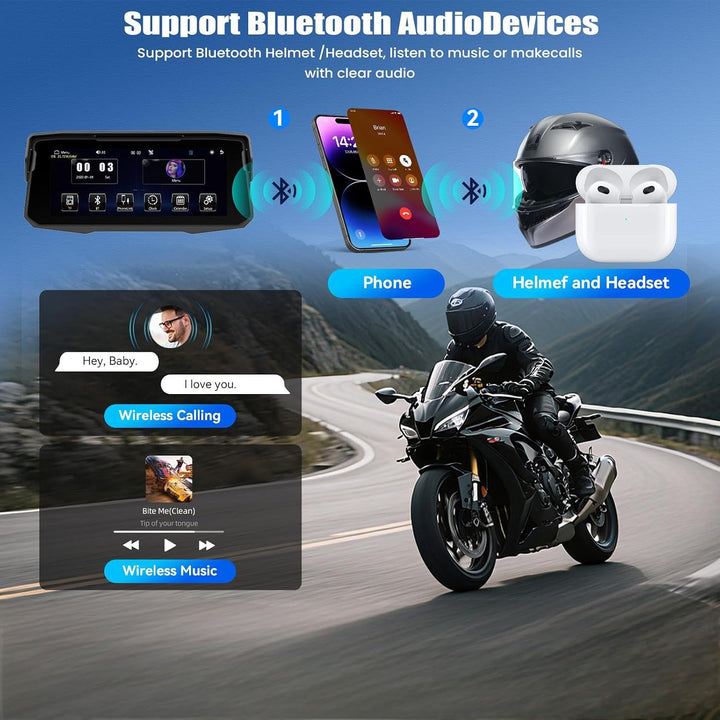 SIXWIN Carplay Motorrad Display für Moto mit Wireless Carplay Android Auto, 6.86 Zoll HD Touchscreen