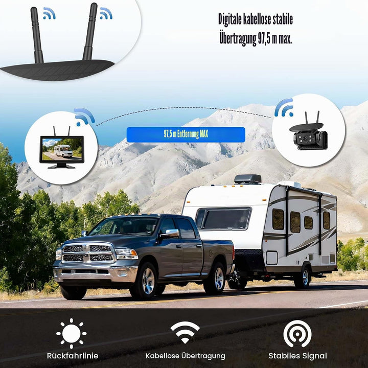 CAMECHO [Solar] Rückfahrkamera Kabellos mit 10.1 Zoll Monitor Touchscreen, 10000 mAh Magnetische 720