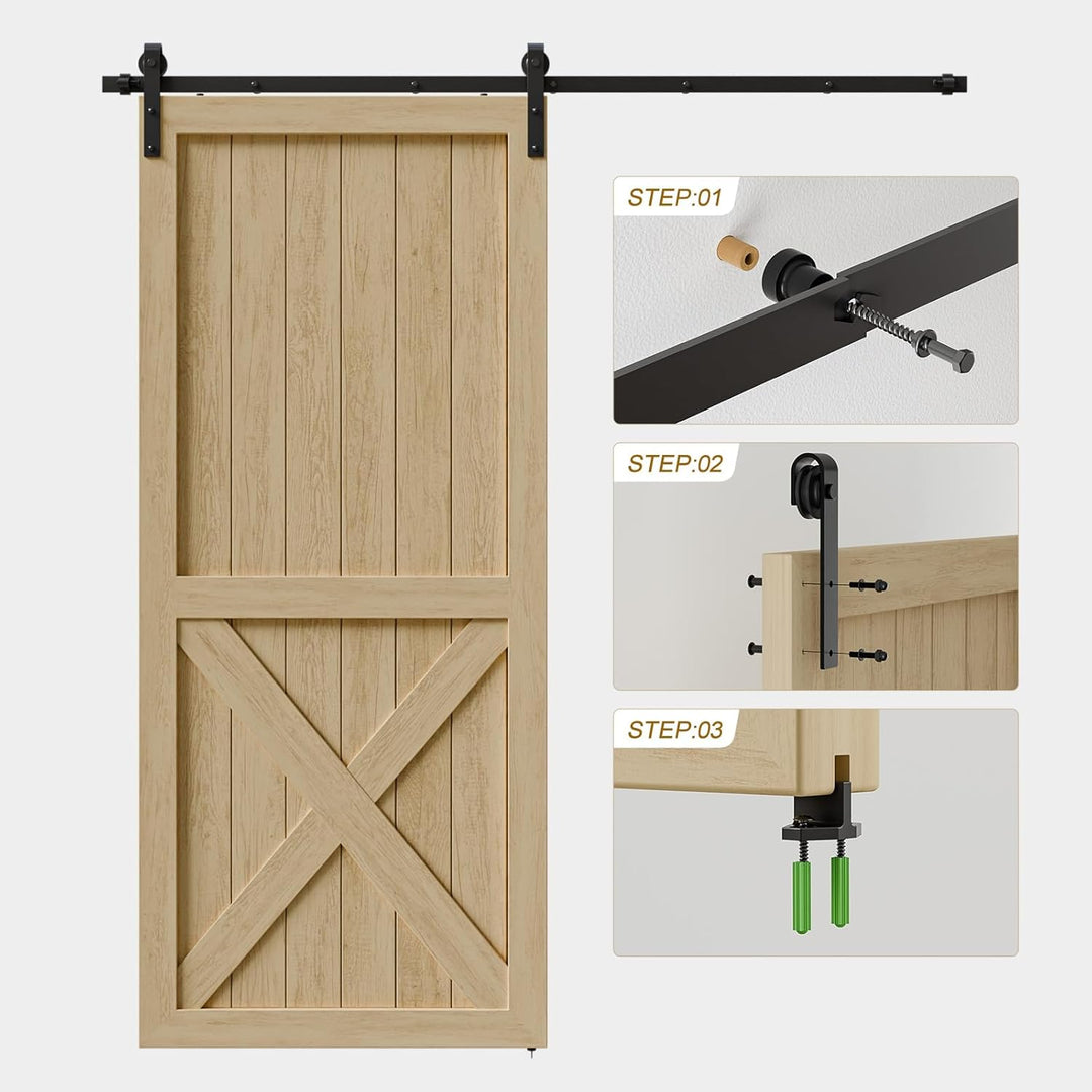 TSMST 228CM Schiebetürbeschlag Set, Schwarzes Schienenset passend für eine einzelne Holztür, J-Form