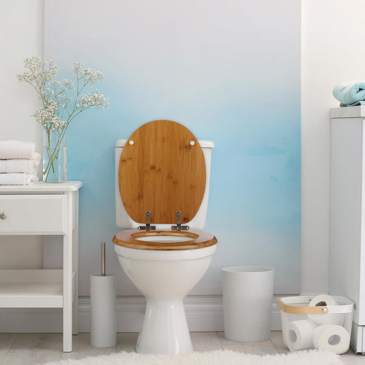 Relaxdays Toilettendeckel mit Absenkautomatik & Quick Release, 37,5 x 43,5 cm, Bambus, Montage von O