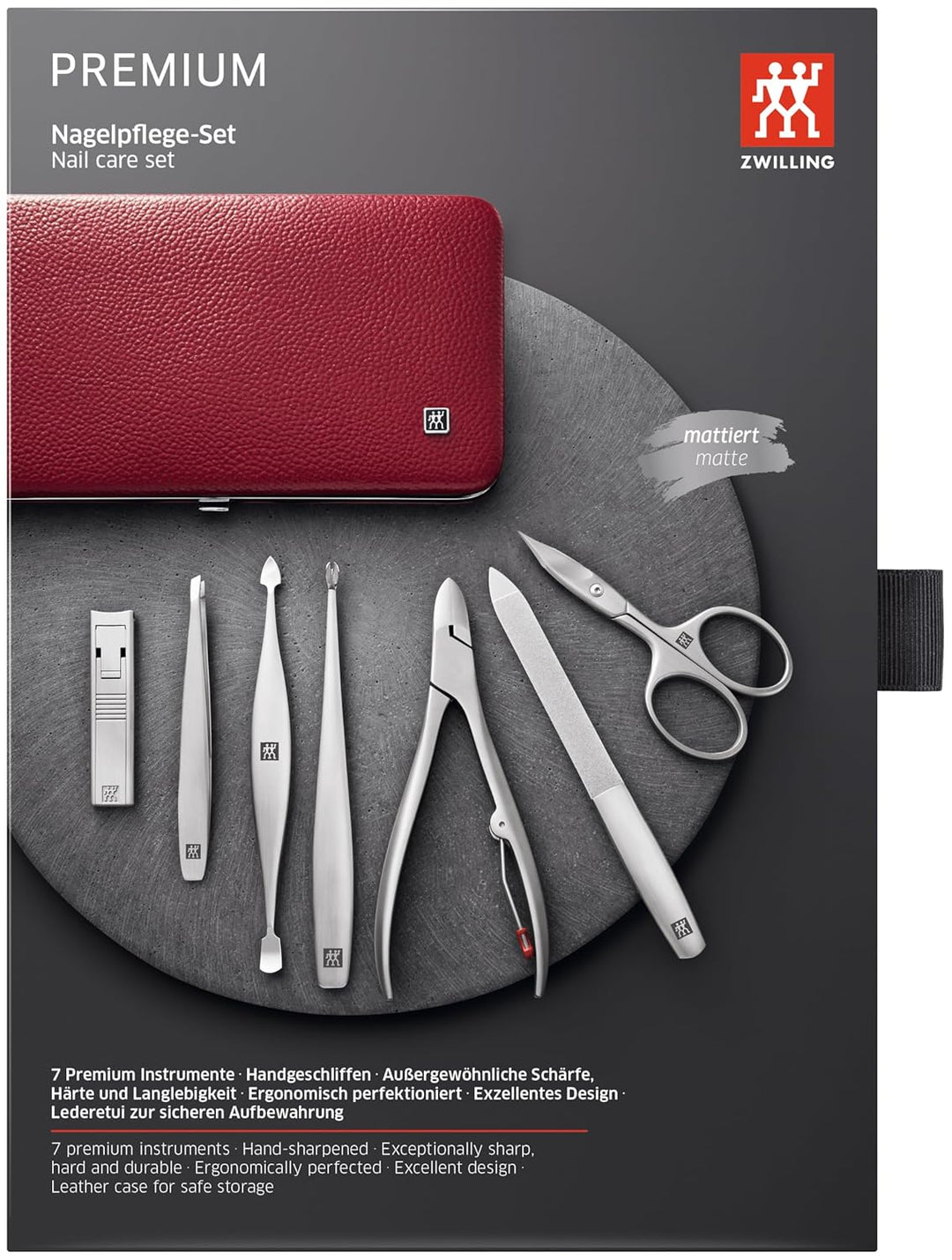 ZWILLING Maniküre Pflege Set, 7-teilig, Asian Competence, Leder, Geschenkset, Premium, Rot