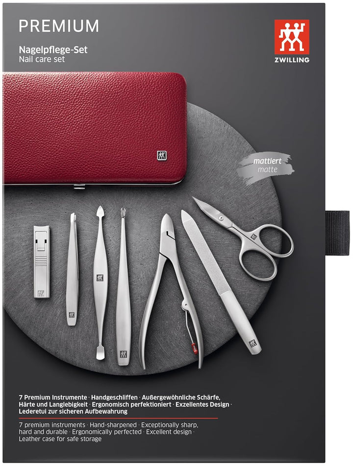 ZWILLING Maniküre Pflege Set, 7-teilig, Asian Competence, Leder, Geschenkset, Premium, Rot