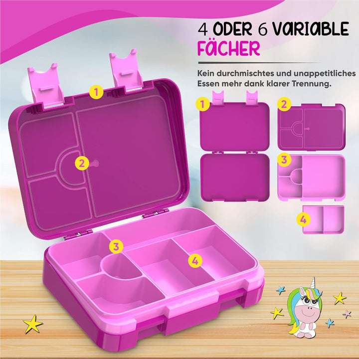 TAKWAY Brotdose Kinder mit Fächern 4+2 - robust & kinderfreundlich - Bento Box Lunchbox für KiTa Sch