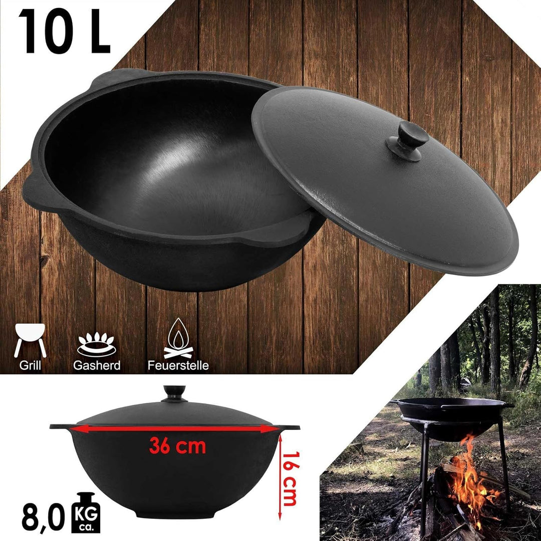 Ø36cm Uchag 2mm stahl mit Abzugsrohr Utschak Utschag Feldküche 10L Kazan Kasan (flacher boden) Feuer