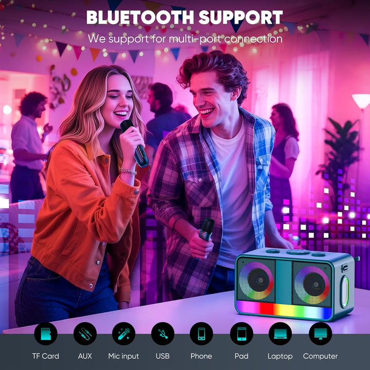Karaoke-Maschine : Echter Tragbarer Lautsprecher mit 35W, 8-Stunden-Autonomie, 2 Aufladbare Drahtlos