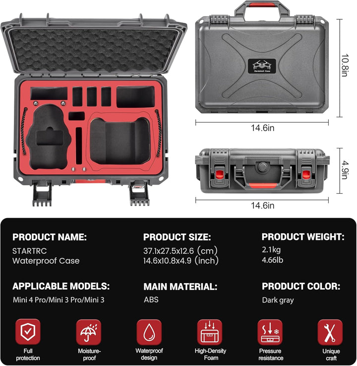 Wasserdichter Hartschalen Koffer für DJI Mini 3 Pro/Mini 3 Fly More Combo | Transportkoffer für DJI