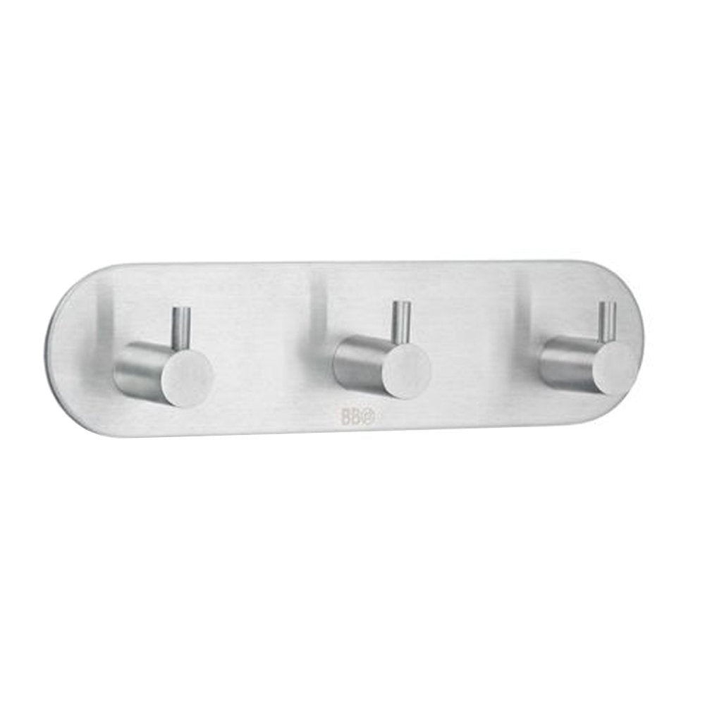 Beslagsboden Dreifachhaken Design selbstklebend aus gebürstetem Edelstahl, Silber, 190 mm