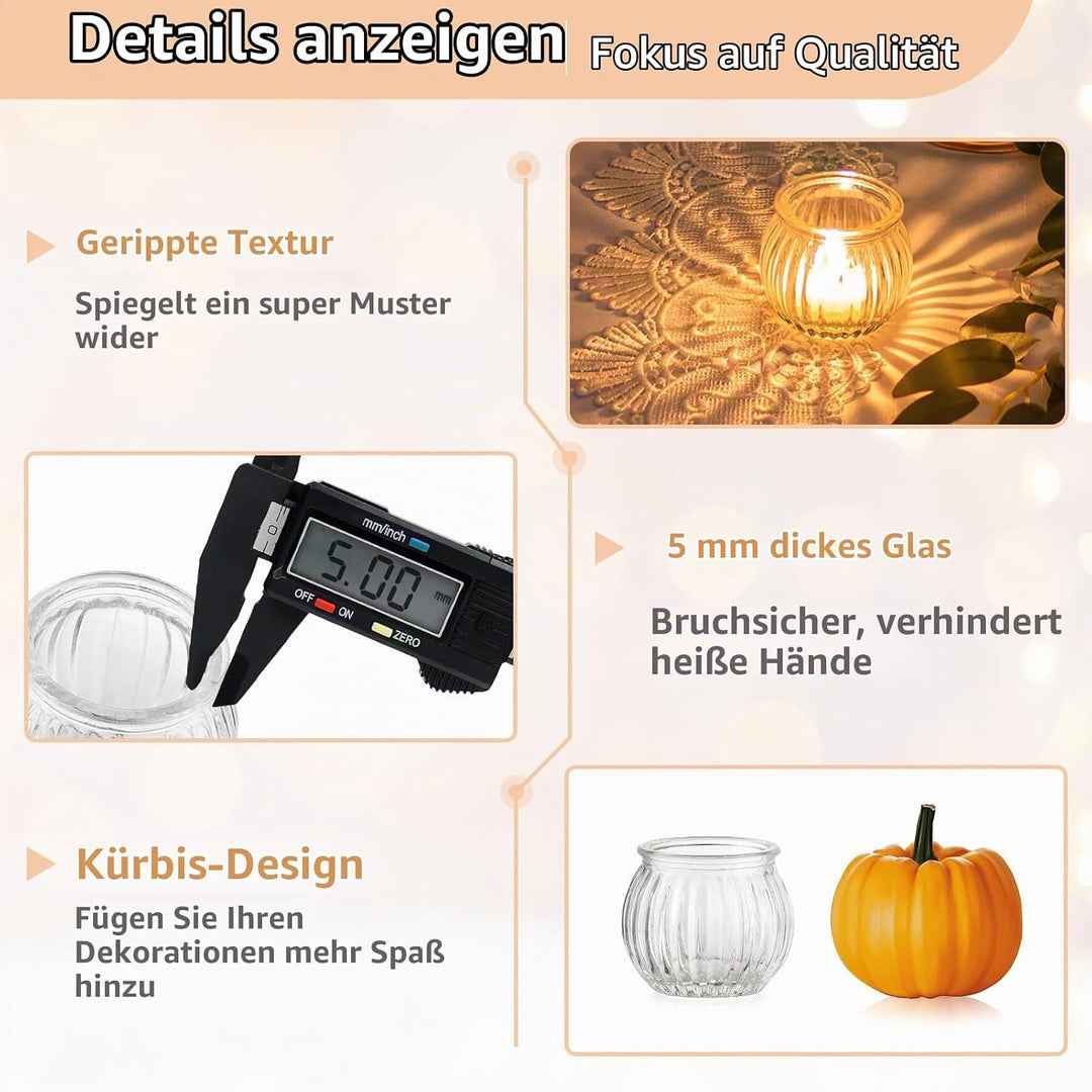 NUPTIO Klar Teelichthalter Teelichtgläser Glas: 24 Pack Kürbis Kerzengläser Klein Teelichtglas Teeli