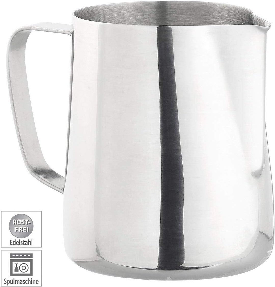 Milchkännchen: 2er-Set Edelstahl-Kännchen zum Aufschäumen, mit Mess-Skala, 580 ml (Milchschaumtöpfe,