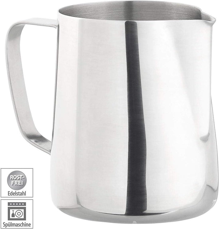 Milchkännchen: 2er-Set Edelstahl-Kännchen zum Aufschäumen, mit Mess-Skala, 580 ml (Milchschaumtöpfe,