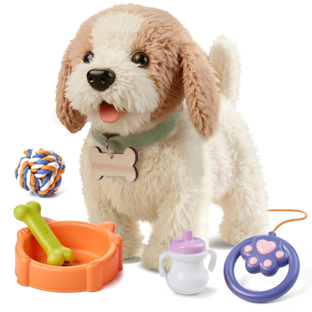 OR OR TU Spielzeug Hund der Läuft und Bellt, Realistisches Interaktives Hund Spielzeug Kinder Plüsch