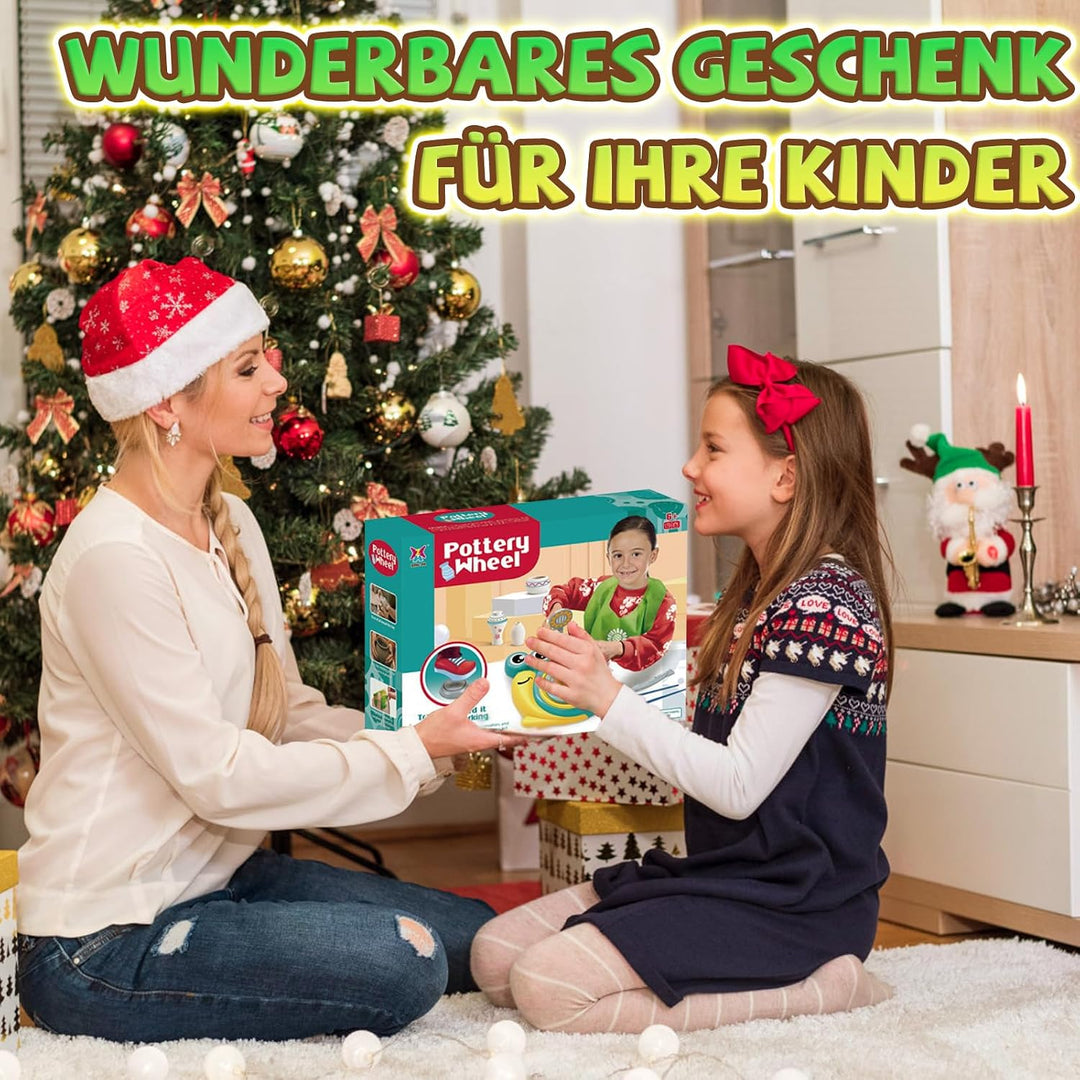 JONRRYIN Töpferset für Kinder, Töpferscheibe Elektrisch für Kinder, Mini Töpferscheibe mit Töpferton