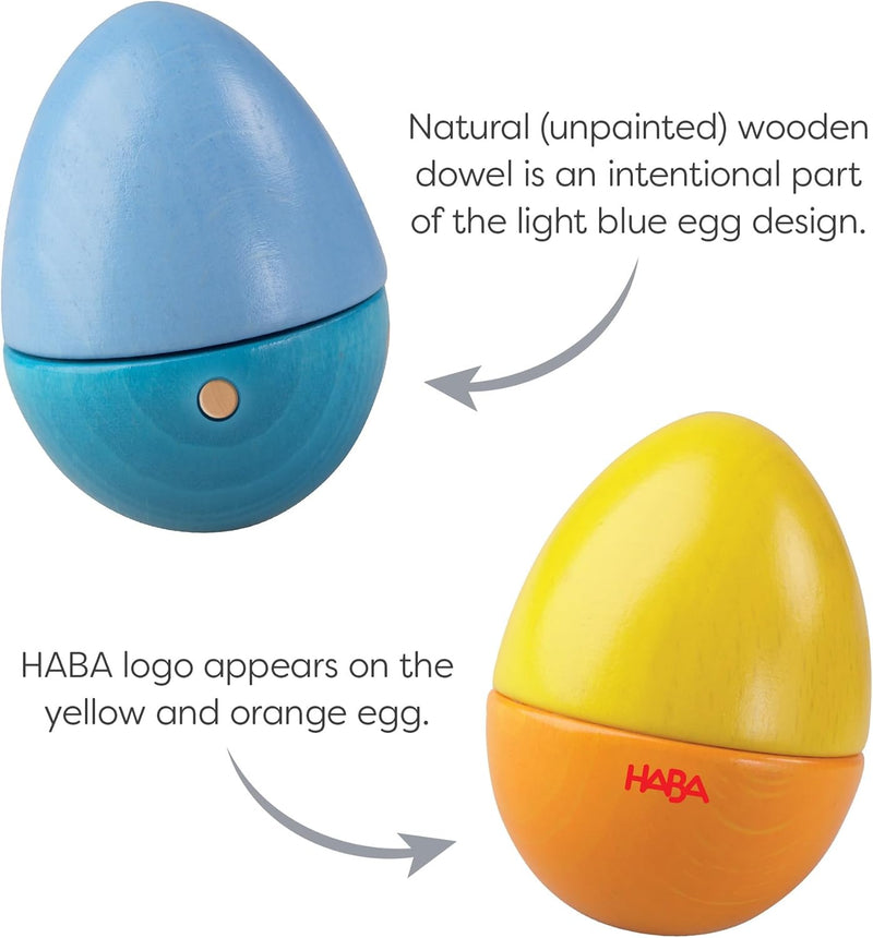 HABA 7733 - Musikeier, 5 farbenfrohe Rasseleier, aus Holz, zur Förderung der musikalischen Entwicklu