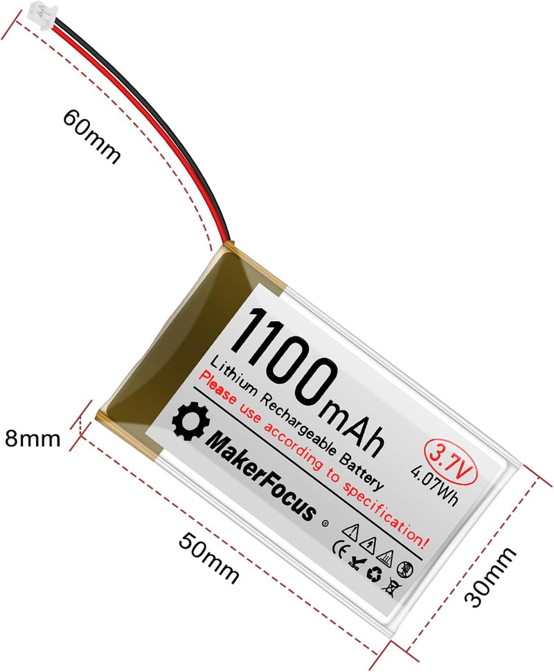 4 Stück 3,7V 1100mAh Lithium Batterie 1S 1C LiPo Akku mit Schutzplatine, Isolierband und Micro JST 1