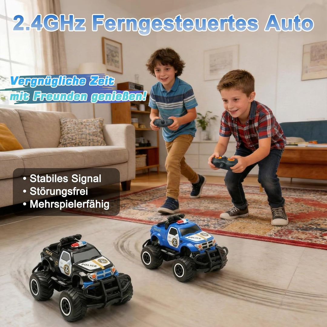 Pup Go Polizeiauto Ferngesteuert mit Licht für Kinder 3-9 Jahr, Robust Polizei Auto Spielzeug Kleink