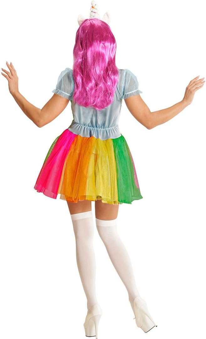 NET TOYS Einhorn Kostüm Damen Regenbogen Kleid S (34/36) Faschingskostüm mit Haarreif Unicorn Verkle