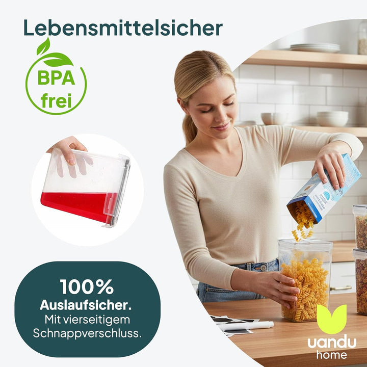 uandu Vorratsdosen mit Deckel luftdicht – 24er Vorratsbehälter Set BPA Frei, Aufbewahrungsbox Küche