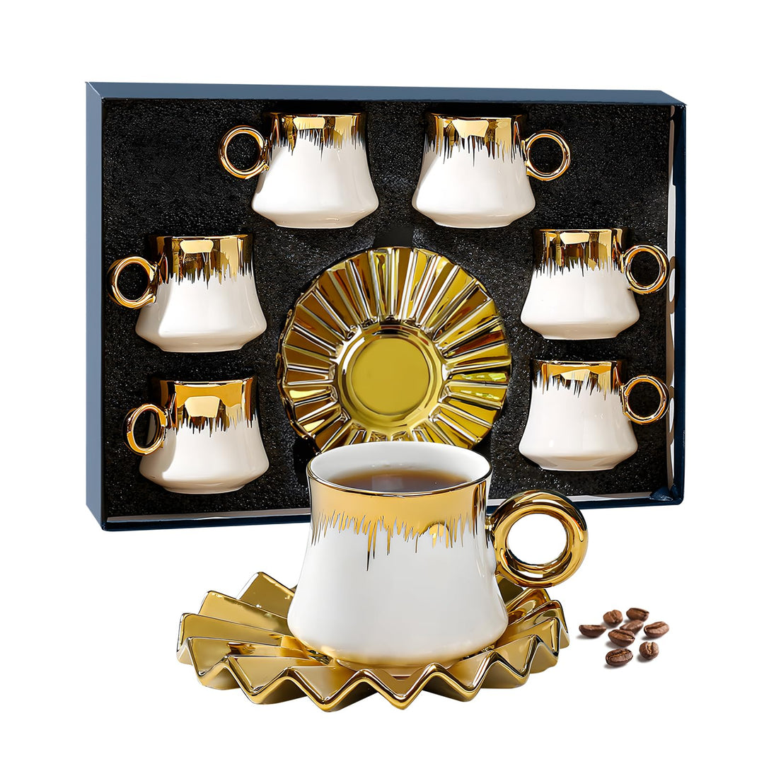 6PCS Teeservice für Porzellan Europäisches, 100 ML Keramik Kaffeeservice mit Kaffeetassen und Untert