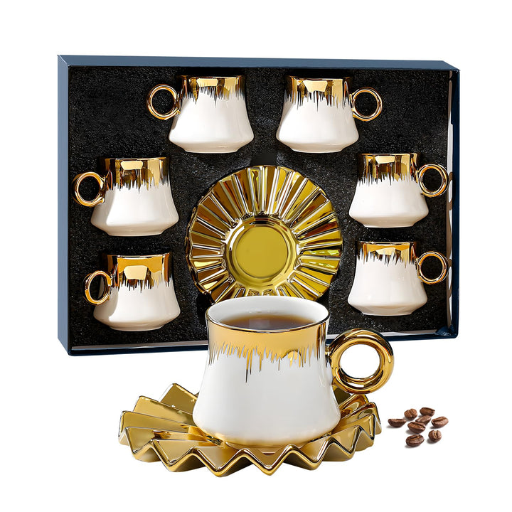 6PCS Teeservice für Porzellan Europäisches, 100 ML Keramik Kaffeeservice mit Kaffeetassen und Untert