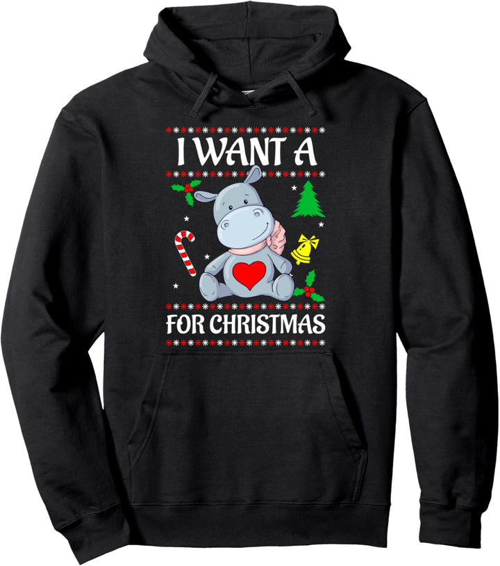 Lustiges Nilpferd wünscht sich Nilpferd zu Weihnachten Tierf Pullover Hoodie