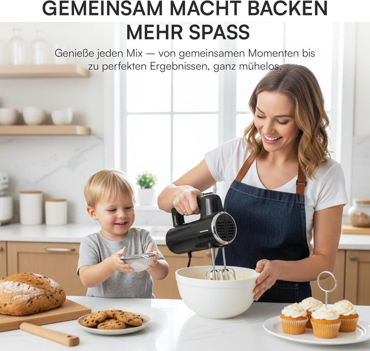 HM-300BK Hand Mixer – 300W Power, 5 Speed Settings + Turbo Function, Stainless Steel Beaters & Dough