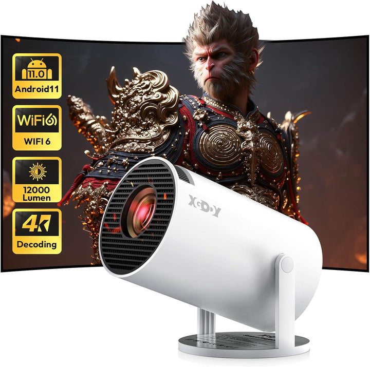 Mini Beamer [2025 Upgraded & Android 11.0] Native 720P HD, unterstützt 4K 1080P, Xgody Gimbal 3 New