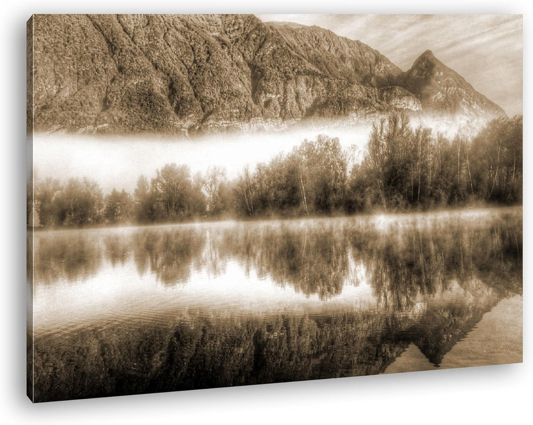 deyoli Berg spiegelt sich im See Format: 80x60 Effekt: Sepia als Leinwandbild, Motiv fertig gerahmt