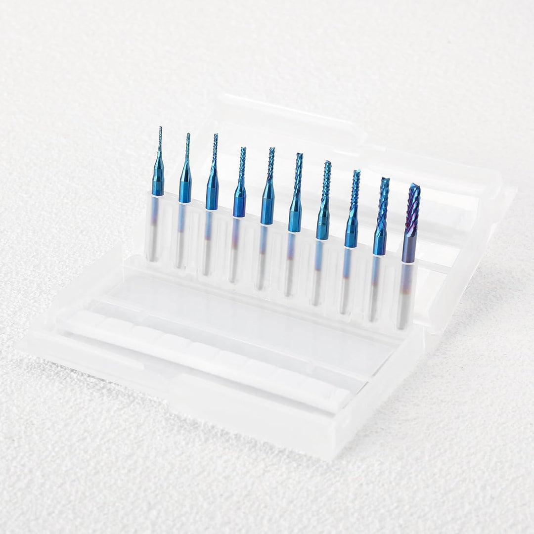 SainSmart Genmitsu 10Pcs Nano Blue Coat Schaftfräser-Satz CNC Fräser für Holz PVC Aluminium, 0,8-3 m