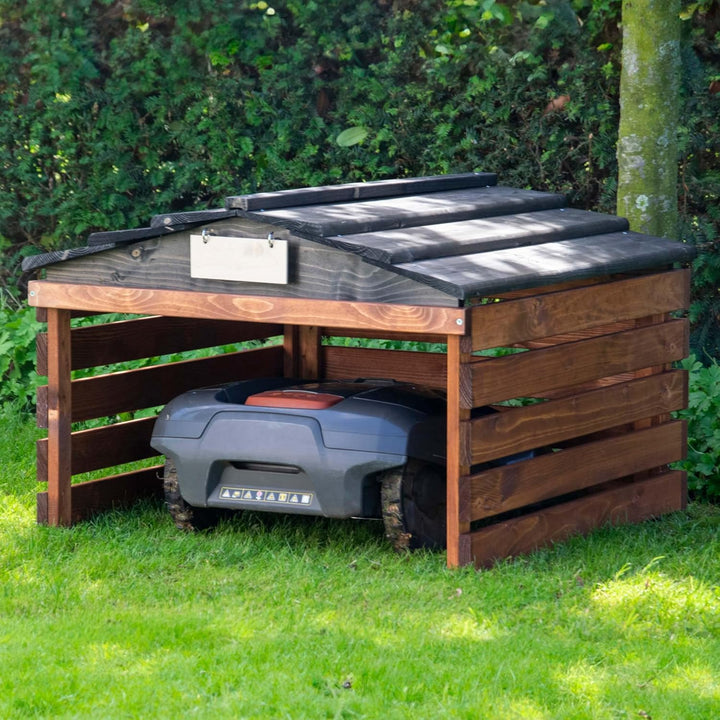 dobar® Mähroboter Garage aus Holz mit abnehmbarem Dach - Rasenroboter Unterstand mit individualisier