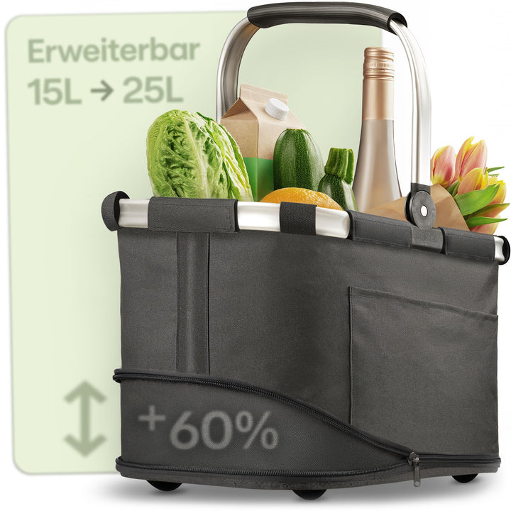 Praknu Einkaufskorb Faltbar Klein – 2 in 1 Erweiterbar 15L auf 25L – Abnehmbarer & Waschbarer Bezug