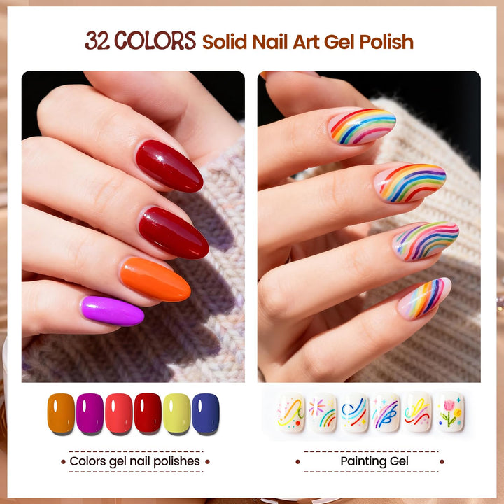 JODSONE U V Nagellack Set, 32 Farben Gel Nagellack mit top und base coat,Soak-Off UV Farbgel Nagella